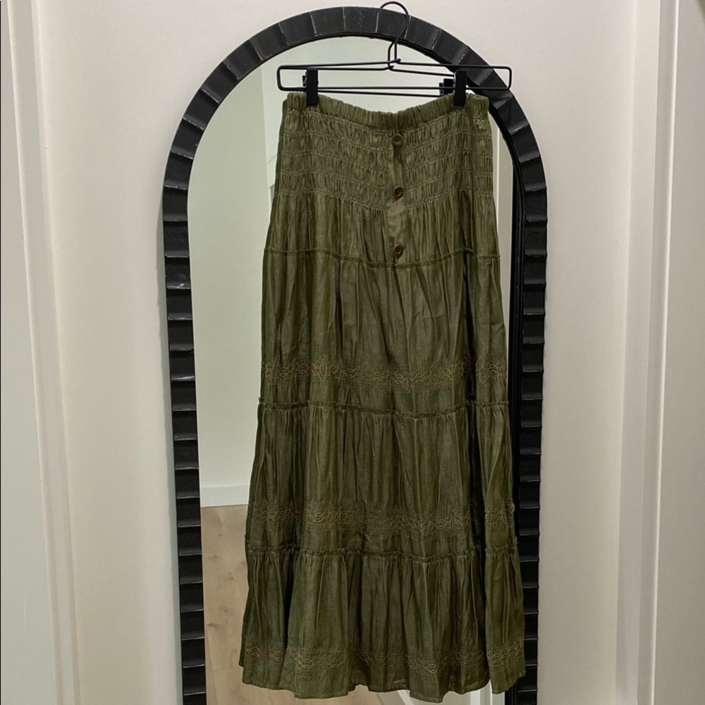 Olive Green Tiered Maxi Skirt